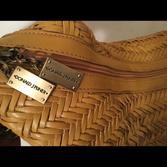DONALD J PLINER Yellow Woven Leather Crescent Hobo - Picture 7 of 9